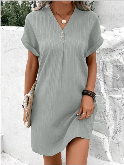 Women's Casual V-Neck Short Sleeve Summer Dress